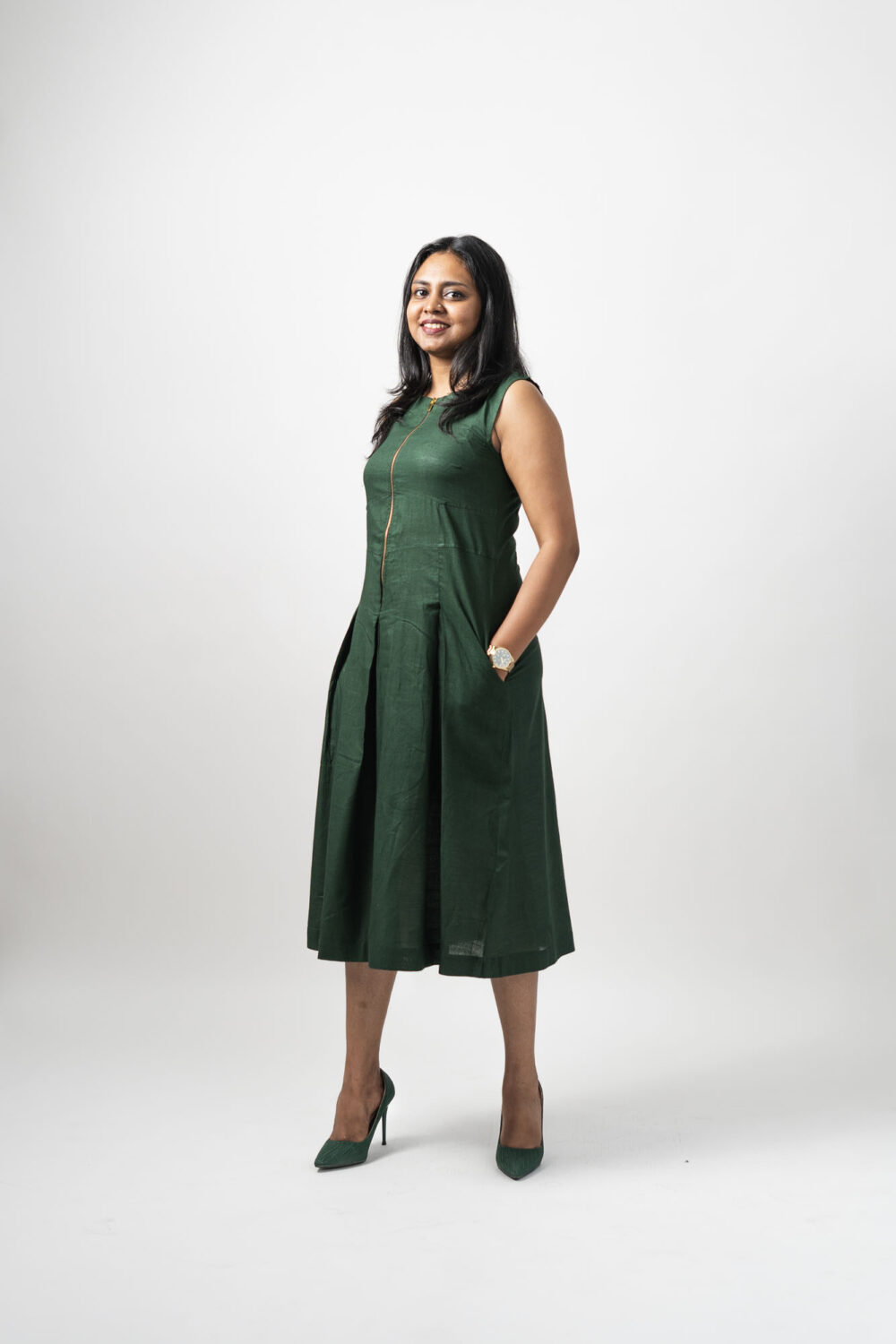 Zip Dress	Bottle Green - Image 2