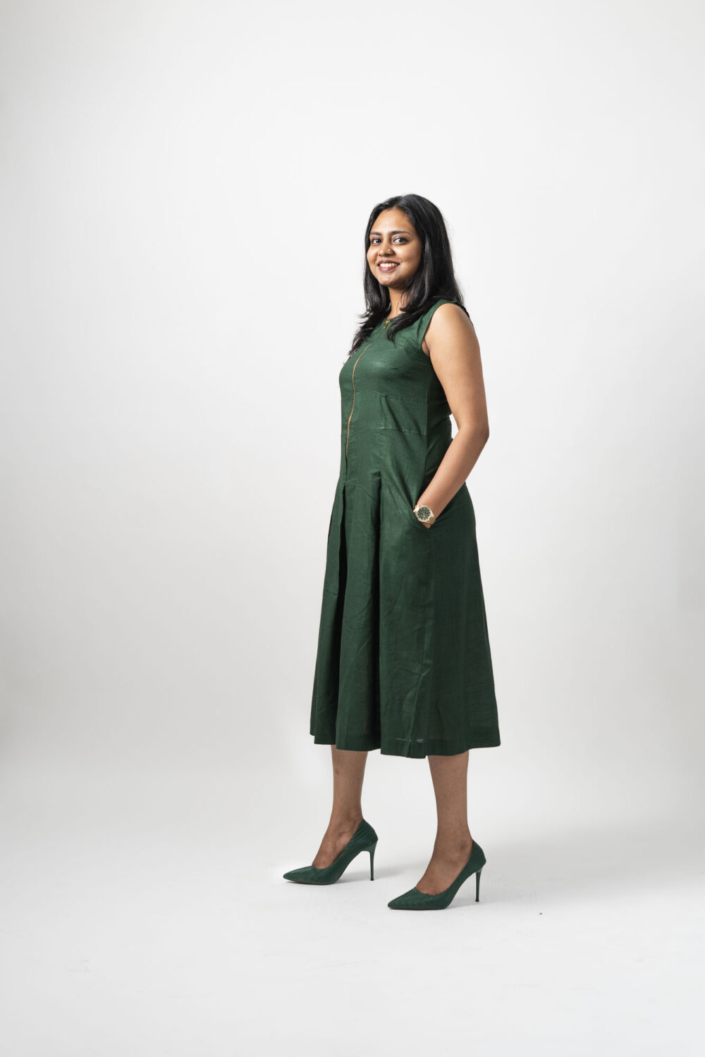 Zip Dress	Bottle Green - Image 4